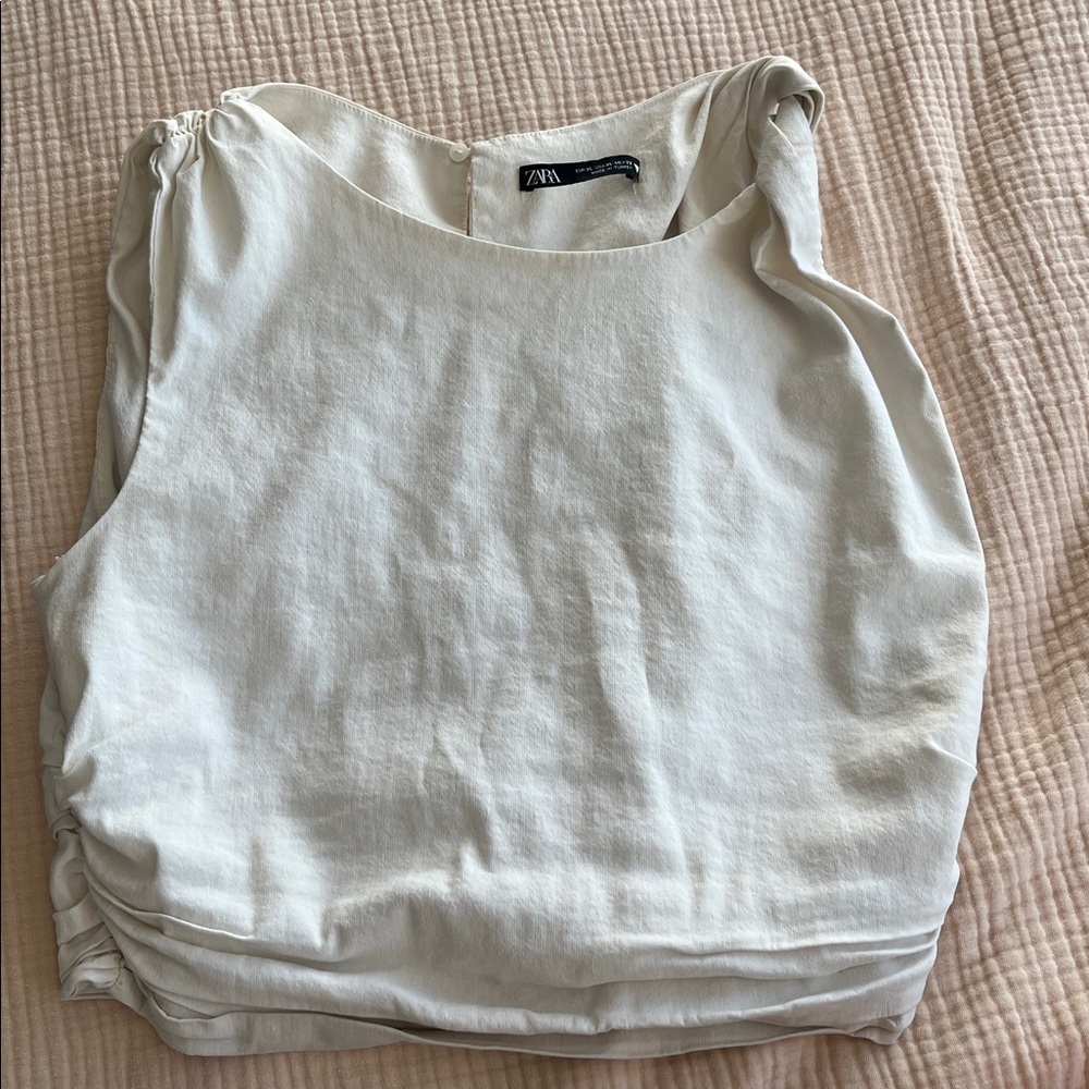 Zara Off-White Gathered Top
